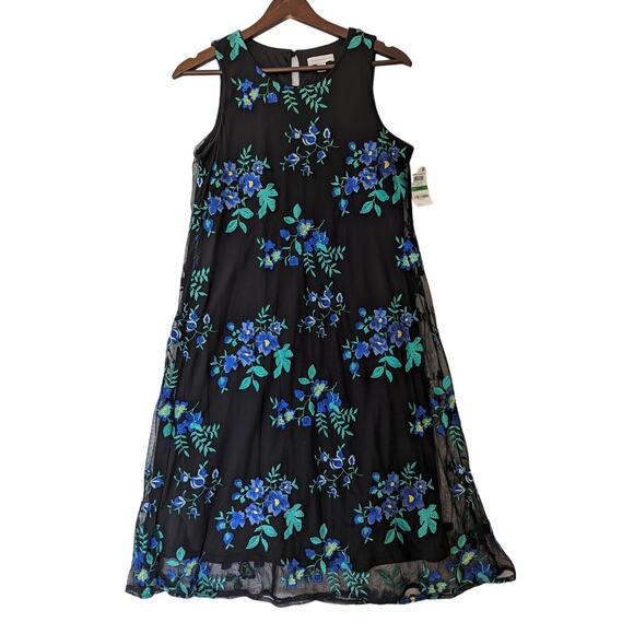 Charter Club Womens Size Large Black Embroidered Lace Overlay‎ Shift Dress Lined - Picture 1 of 10